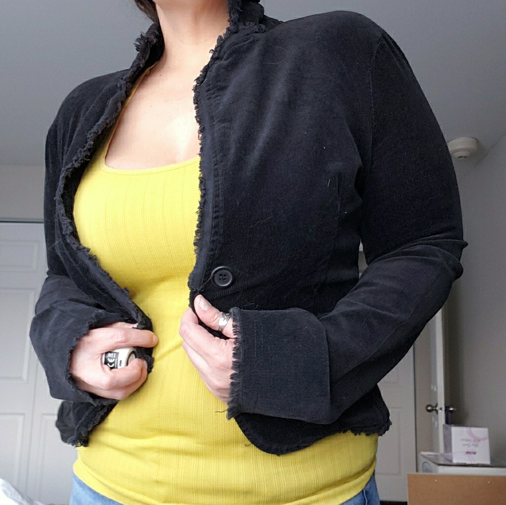 Lunachix black corduroy fringe jacket